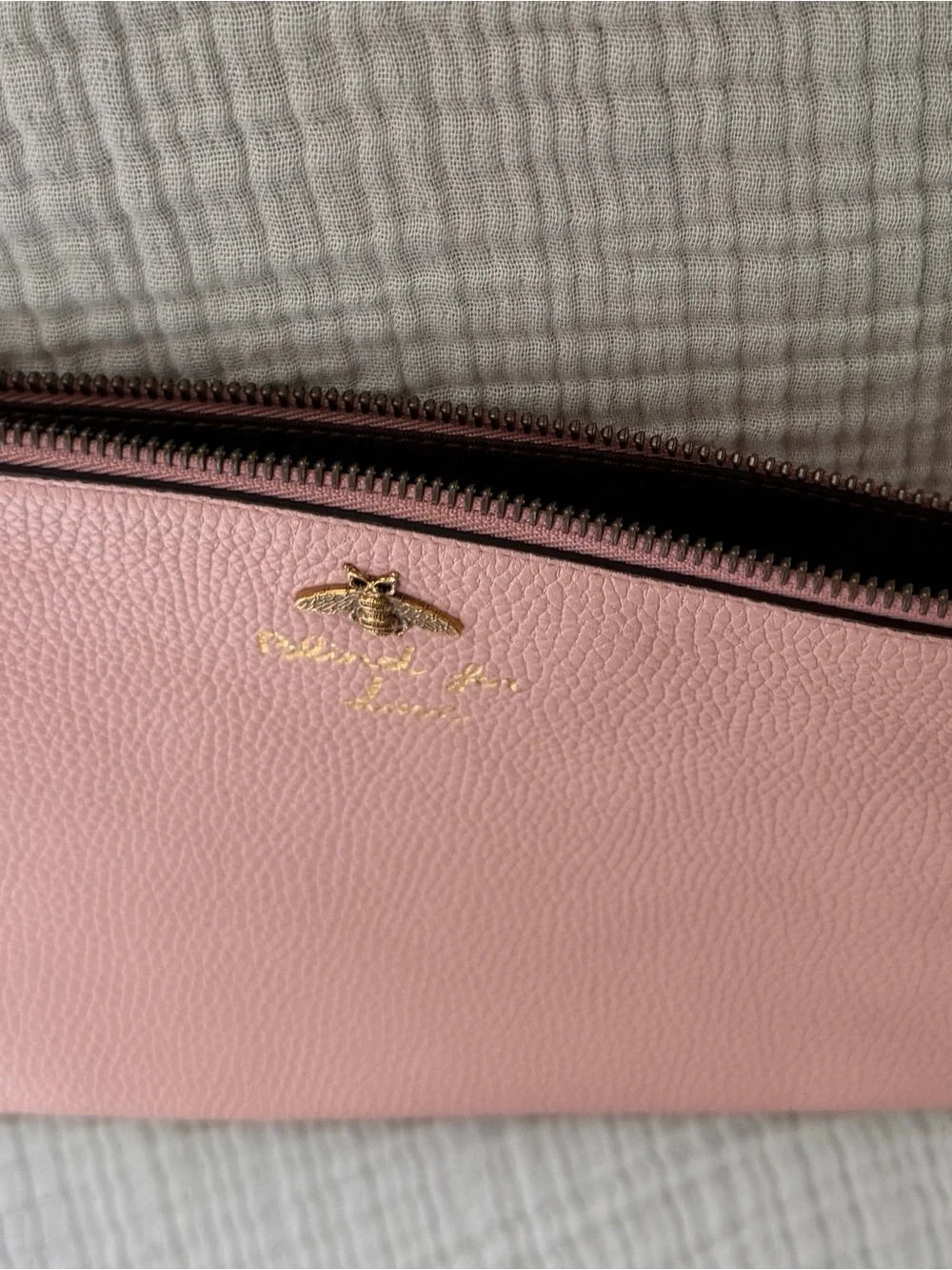 Gucci Pink Love Is Blind Pebbled Leather Bee Cosmetic Pouch